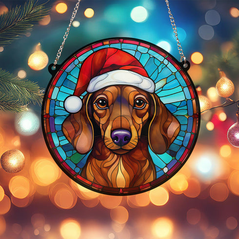 Dachshund Red Christmas Suncatcher